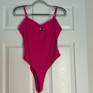 Hot pink bodysuit with middle cut out